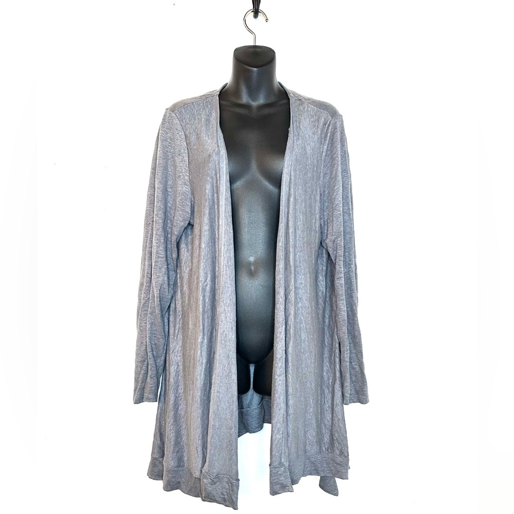 Tahari Women's Cardigan Sweater XL Gray 100% Linen Lightweight Lagenlook